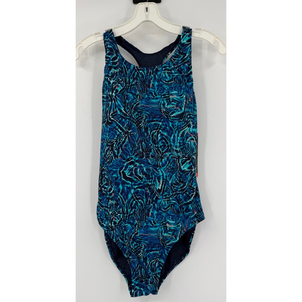 TYR Womens Blue Water Ripple Racerback One Piece Swimsuit Size M 1842968